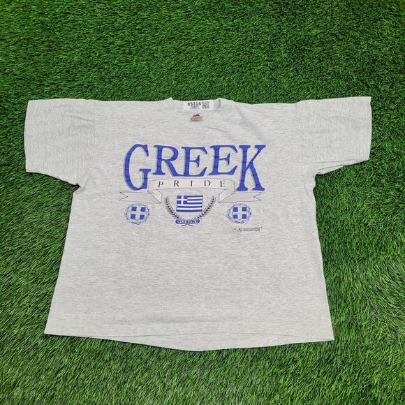 Vintage 90s Greek Pride Shirt Womens Large 22x22 Boxy Gray - Picture 1 of 12